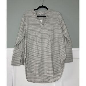 Madewell Tunic  Gray Striped Split Cuff Long Sleeve Popover Shirt Womens S NWT‎